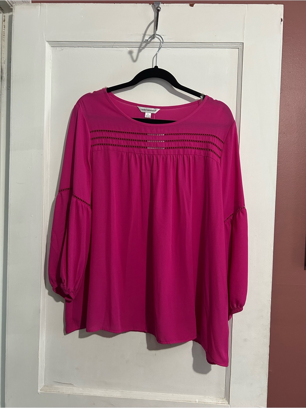 Counterparts Magenta Peasant Blouse with Ladder Lace Detail